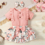 Baby Floral Outfit – Pink Bodysuit and Skirt