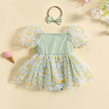 Nina Little Flowers Green Kids Dress with Panda