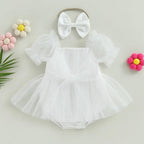 Vestidinho Julie Tule com Laço Branco - Minu Kids