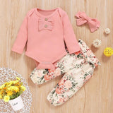 Baby Floral Outfit – Pink Long-Sleeve Bodysuit and Pants
