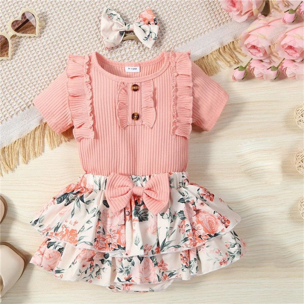 Conjunto Floral Body e Saia Rosa - Minu Kids