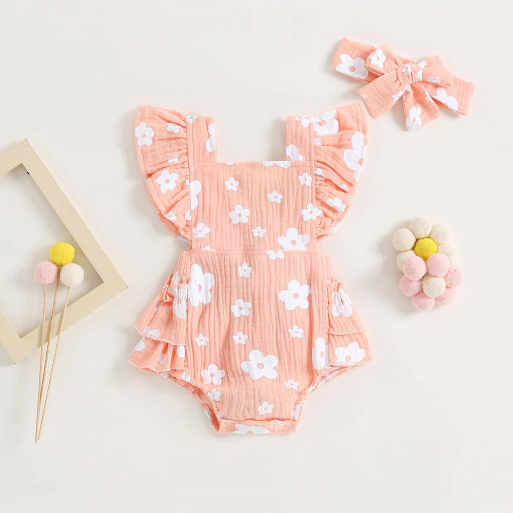 Romper Florzinha Lili com Laço Rosa - Minu Kids