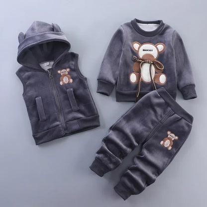 Italy Kids Winter Set – Gray with Large Bear