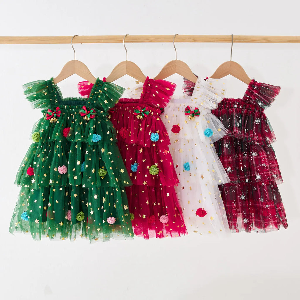 Robe Tutu de noël pour bébé fille, jupe gâteau à manches volantes, vêtements pour tout-petits de 1 à 6 ans, robe de princesse décontractée, carnaval, bal d'halloween