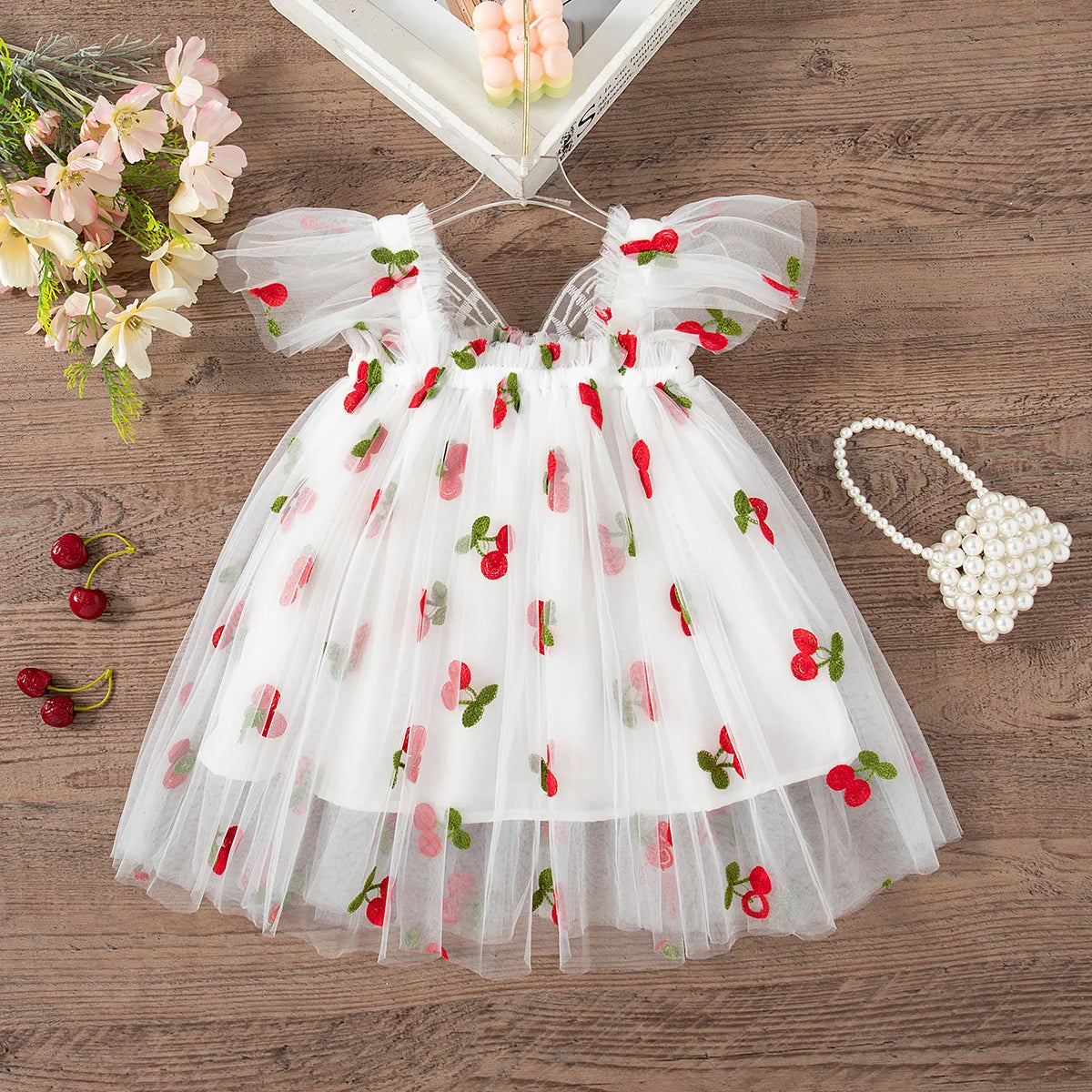 Girls' Dress Summer Floral Mesh Little Flying Sleeve Baby Girl Dress Cute Back Butterfly Princess Dress Baby Girl Clothes