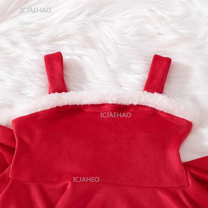 Girls Christmas Velvet Sleeveless Dress 2 Piece Set with Jacket Outfit Kids Party Wear Toddler Clothing New Year Autumn Winter