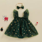 Infant Baby Girl Christmas Outfit Star Flower Green Tutu Christmas Dress Romper Newborn Christmas Clothes Dress