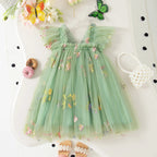 Girls' Dress Summer Floral Mesh Little Flying Sleeve Baby Girl Dress Cute Back Butterfly Princess Dress Baby Girl Clothes