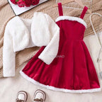Girls Christmas Velvet Sleeveless Dress 2 Piece Set with Jacket Outfit Kids Party Wear Toddler Clothing New Year Autumn