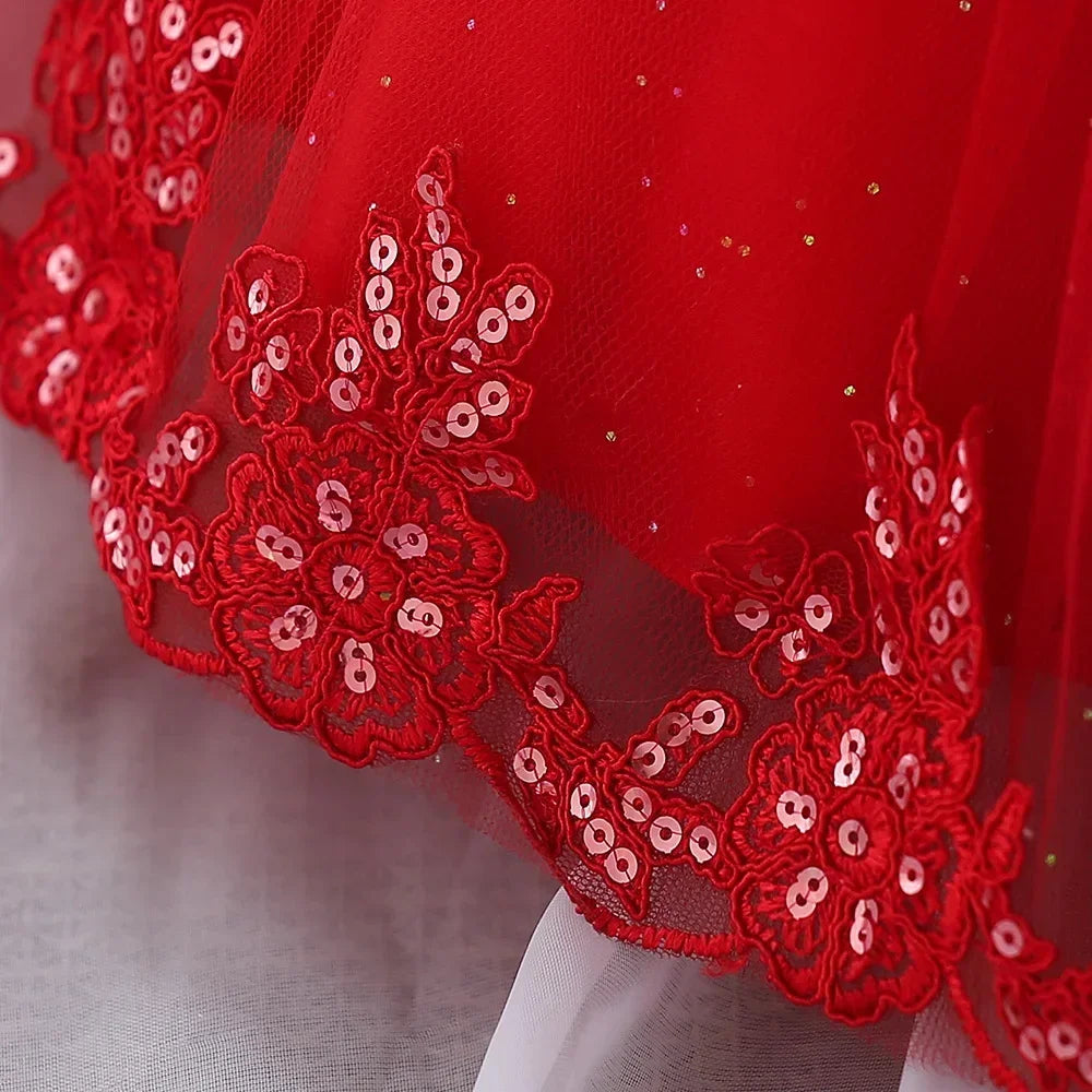 Girls Christmas Dresses baby Santa Claus red gown Bow Cute Baby Party Birthday Kids Wedding Elegant Princess Dress for Girls