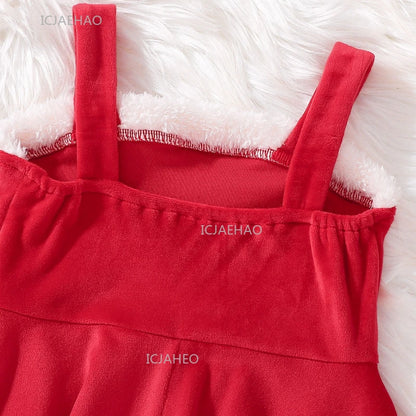 Girls Christmas Velvet Sleeveless Dress 2 Piece Set with Jacket Outfit Kids Party Wear Toddler Clothing New Year Autumn Winter