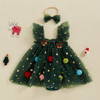 Infant Baby Girl Christmas Outfit Star Flower Green Tutu Christmas Dress Romper Newborn Christmas Clothes Dress