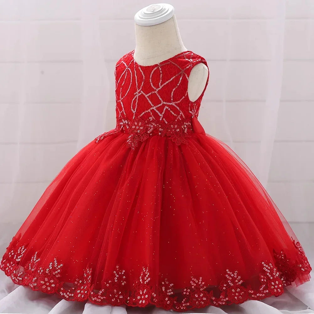 Girls Christmas Dresses baby Santa Claus red gown Bow Cute Baby Party Birthday Kids Wedding Elegant Princess Dress for Girls