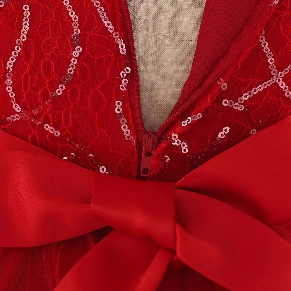 Girls Christmas Dresses baby Santa Claus red gown Bow Cute Baby Party Birthday Kids Wedding Elegant Princess Dress for Girls