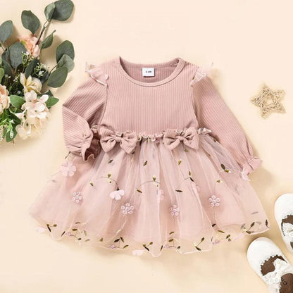 Vestido Lina Rosa com Manga Comprida - Minu Kids