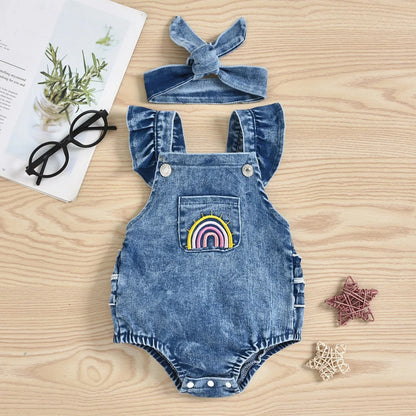 Romperzinho Jeans Arco-Íris - Minu Kids