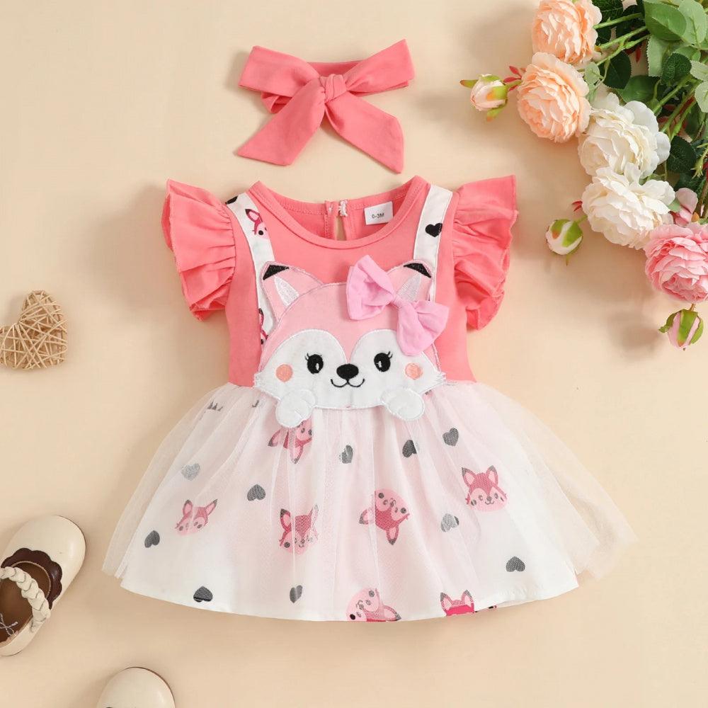Vestidinho Animals Tule Rosa - Minu Kids