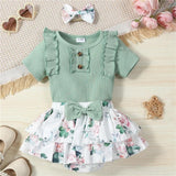 Baby Floral Outfit – Green Bodysuit and Skirt