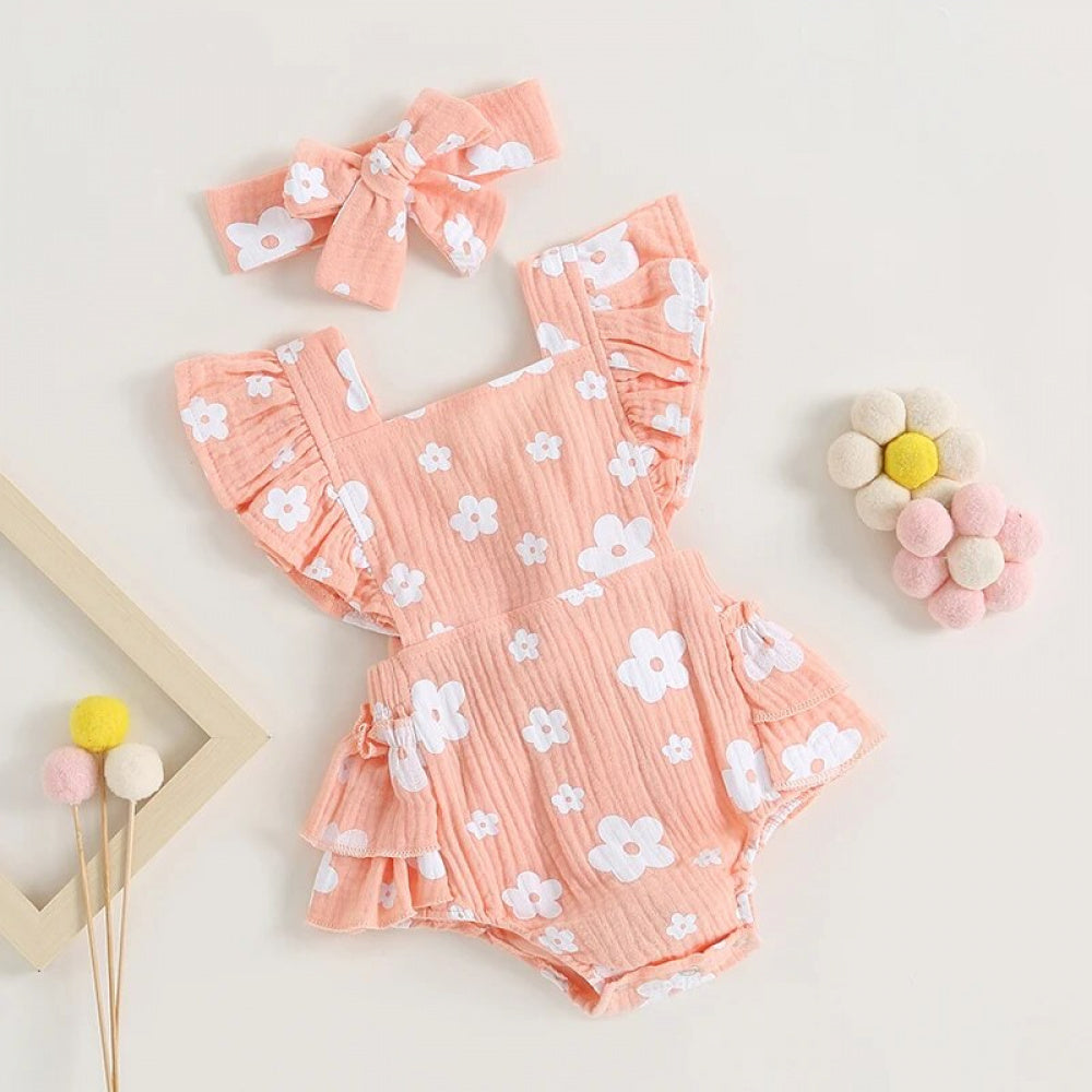Romper Florzinha Lili com Laço Rosa - Minu Kids