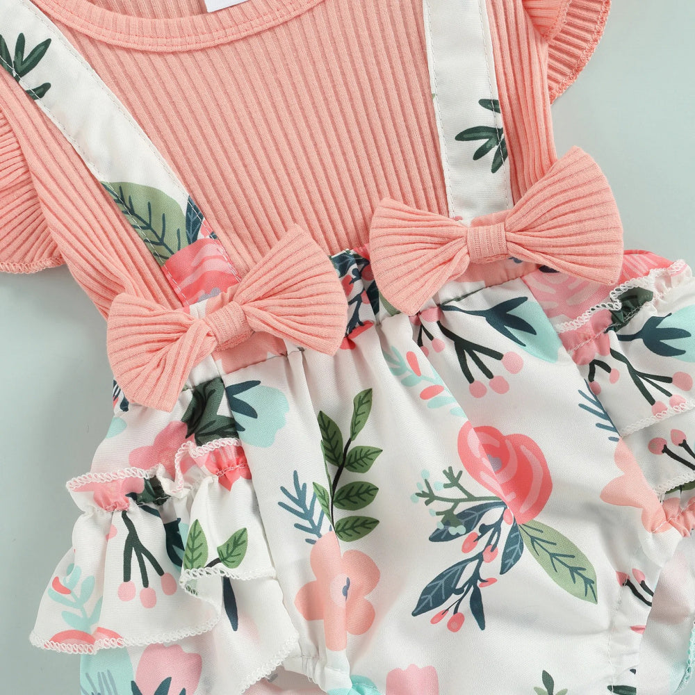 Romper Lila Floral com Laço Rosa - Minu Kids