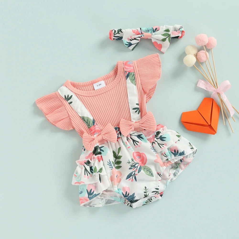 Romper Lila Floral com Laço Rosa - Minu Kids