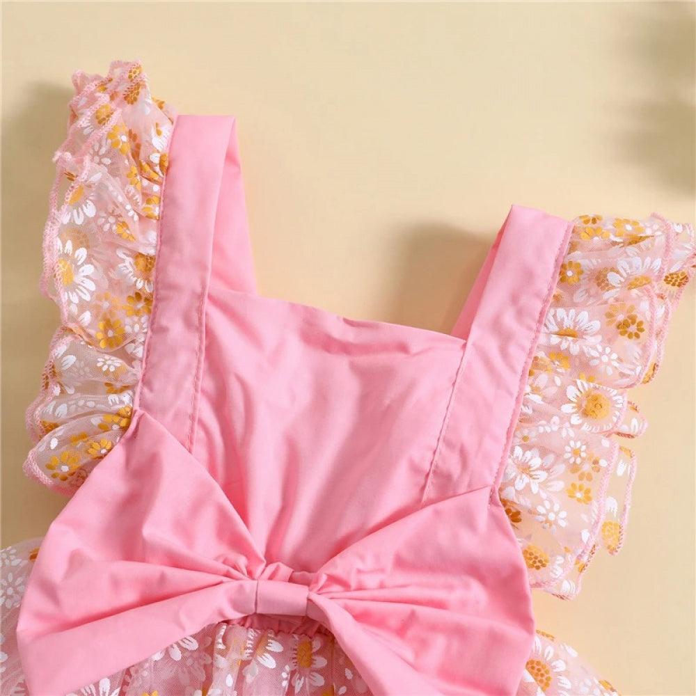 Vestidinho Pandinha Nina Florzinhas com Laço Rosa - Minu Kids