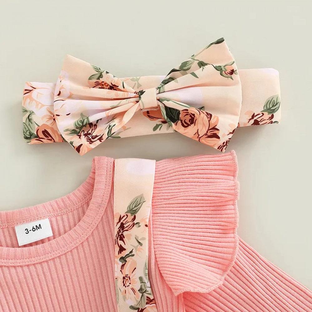 Romper Leyla Floral Manga Comprida Rosa - Minu Kids