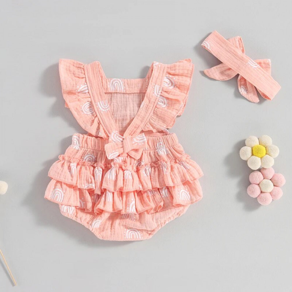 Romper Arco-Íris Lili com Laço Rosa - Minu Kids