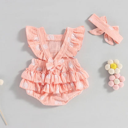 Romper Arco-Íris Lili com Laço Rosa - Minu Kids
