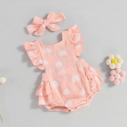 Romper Arco-Íris Lili com Laço Rosa - Minu Kids