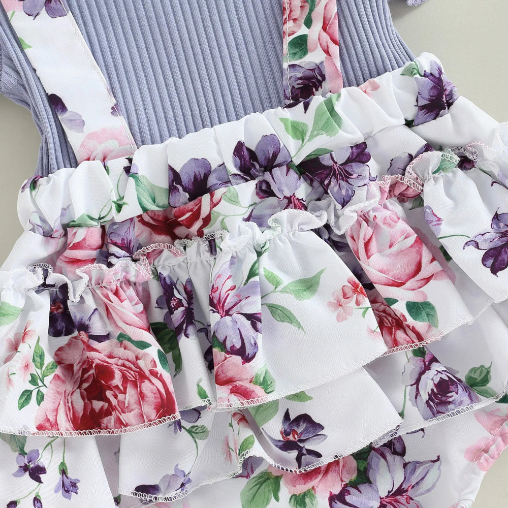 Romperzinho Mila Floral com Laço Lilás - Minu Kids