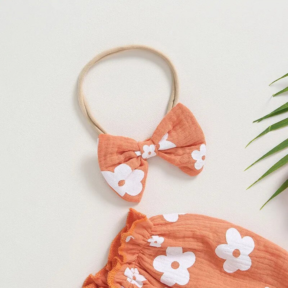 Romper Florzinha Lili Manga Comprida com Laço Laranja - Minu Kids