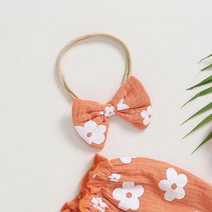 Romper Florzinha Lili Manga Comprida com Laço Laranja - Minu Kids
