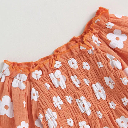 Romper Florzinha Lili Manga Comprida com Laço Laranja - Minu Kids