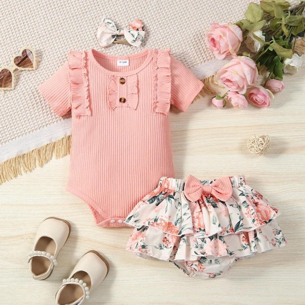 Conjunto Floral Body e Saia Rosa - Minu Kids