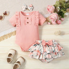 Conjunto Floral Body e Saia Rosa - Minu Kids