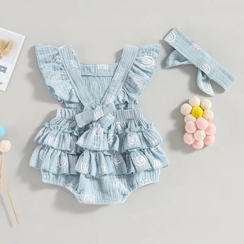 Romper Arco-Íris Lili com Laço Azul - Minu Kids