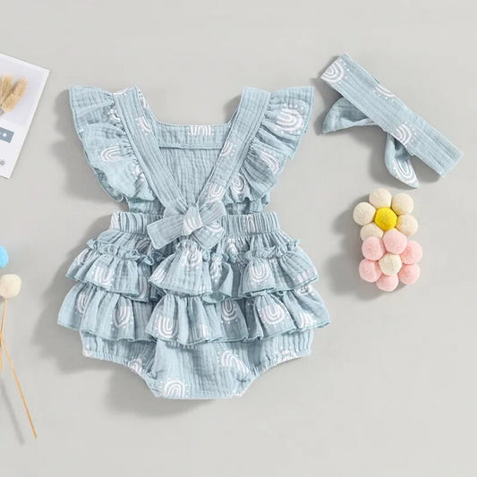 Romper Arco-Íris Lili com Laço Azul - Minu Kids