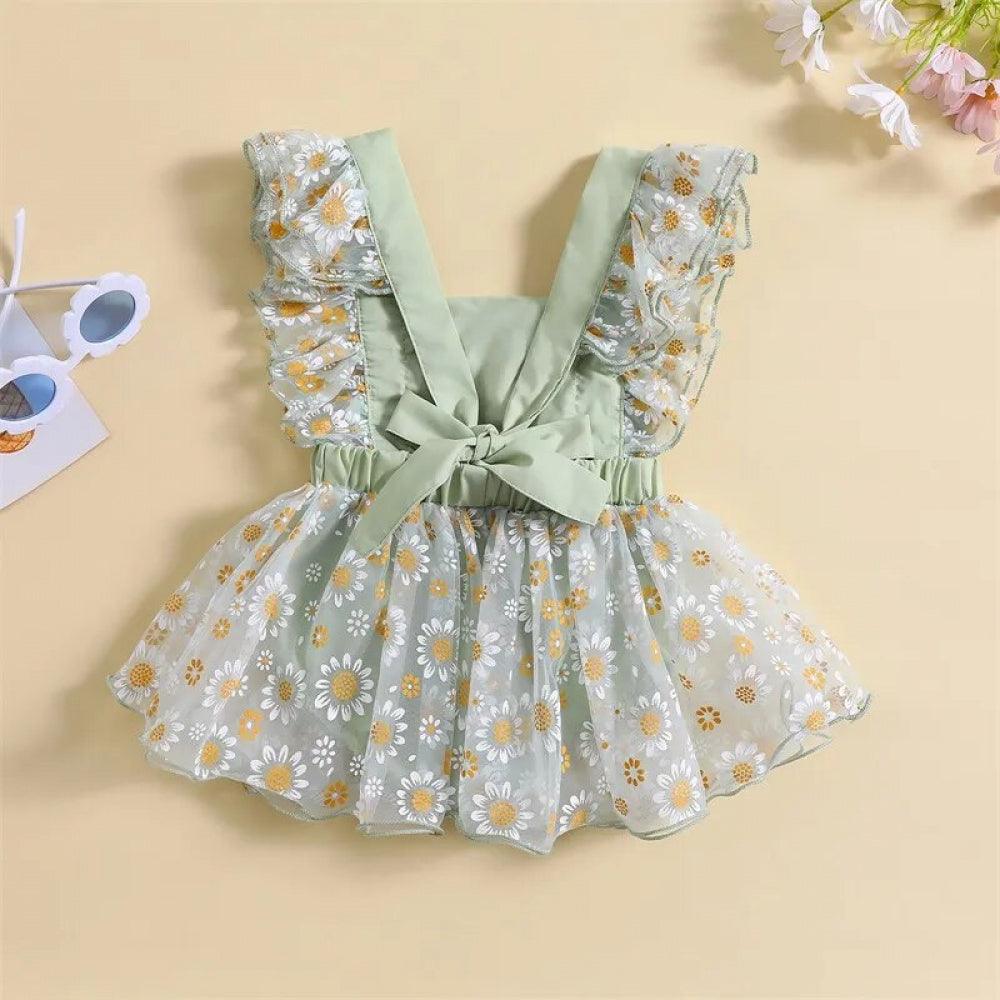 Vestidinho Nina Florzinhas com Laço Verde - Minu Kids