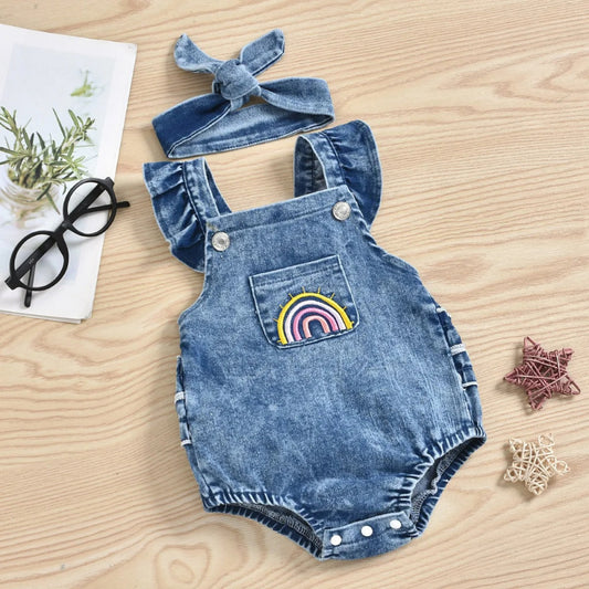 Romperzinho Jeans Arco-Íris - Minu Kids