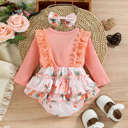 Romper Rosa Floral de Manga Comprida - Minu Kids