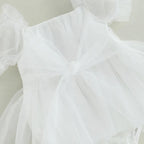 Vestidinho Julie Tule com Laço Branco - Minu Kids