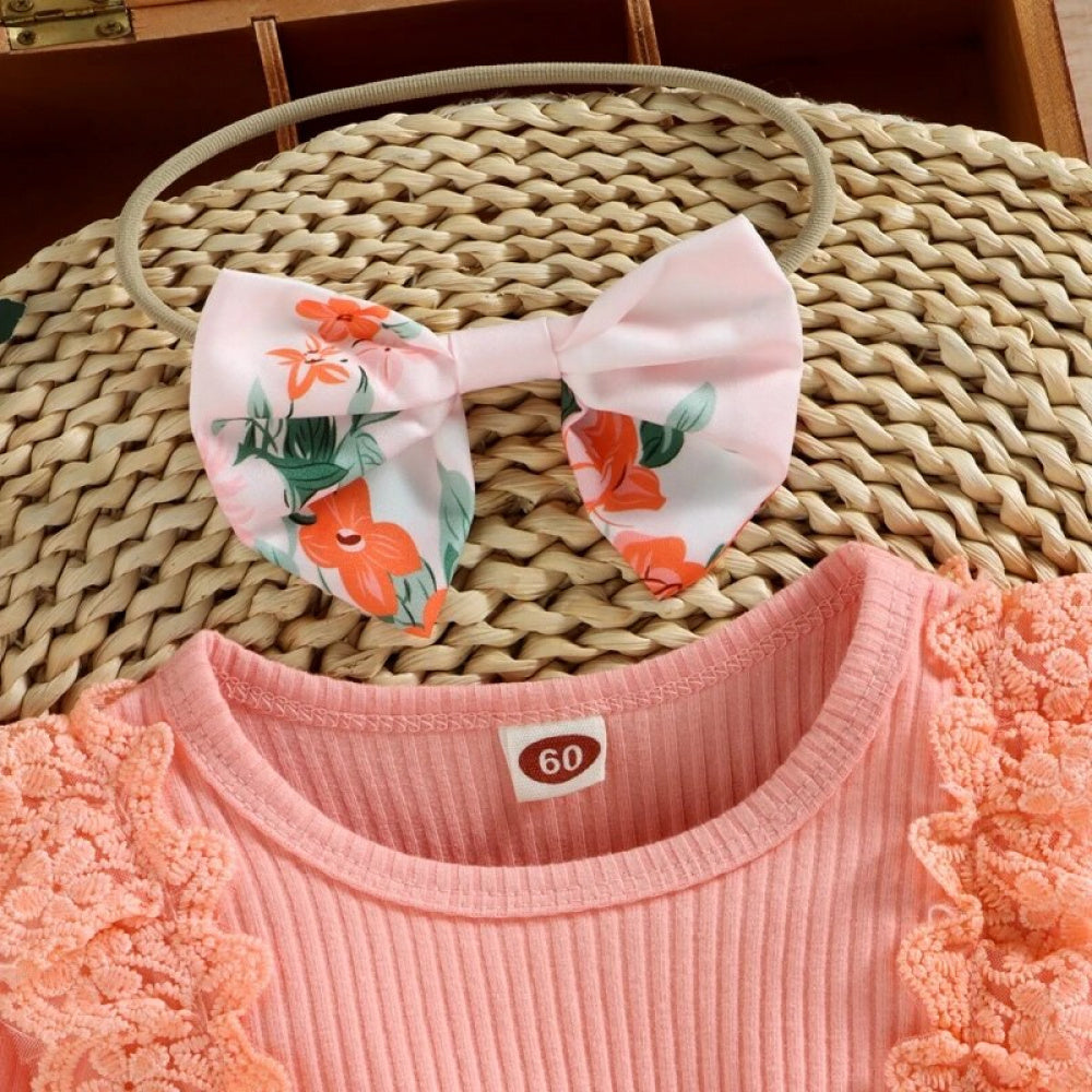 Romper Rosa Floral de Manga Comprida - Minu Kids