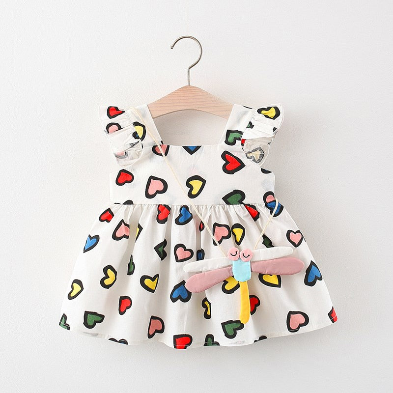 Colorful Hearts Kids Dress + Dragonfly