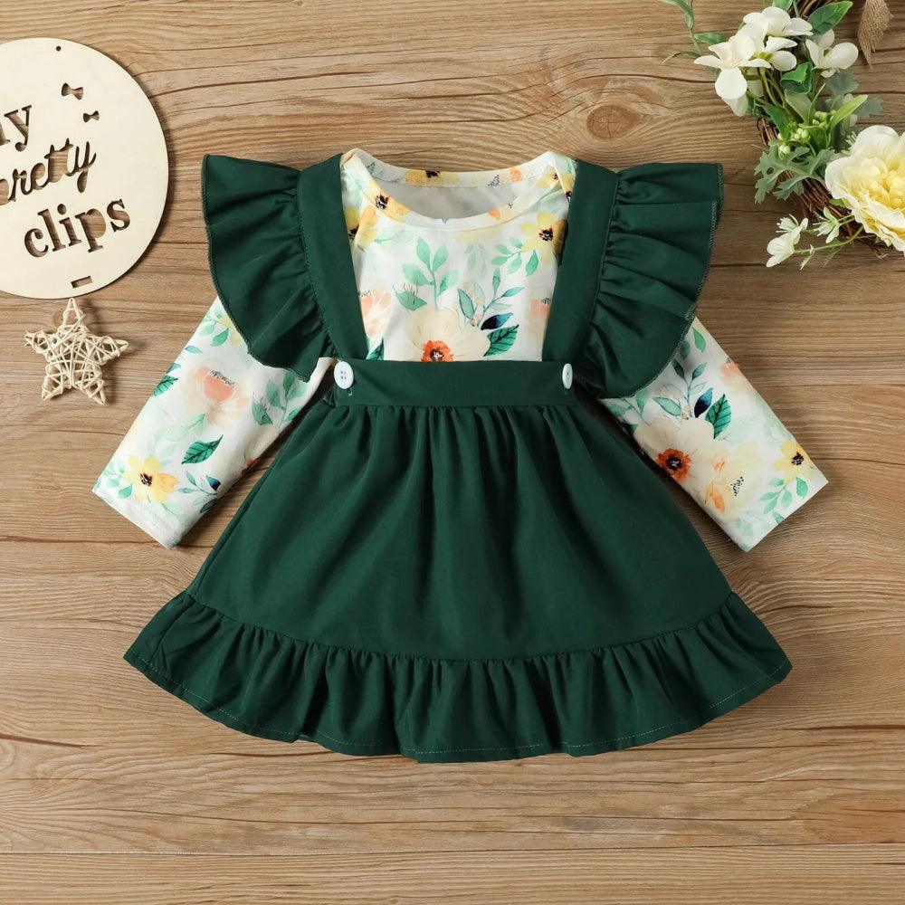 Conjunto Bela Floral Verde com Laço - Minu Kids