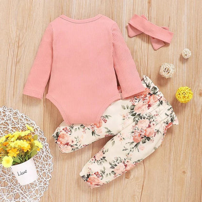 Conjunto Floral Calça e Body de Manga Comprida Rosa - Minu Kids