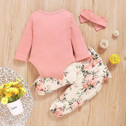 Conjunto Floral Calça e Body de Manga Comprida Rosa - Minu Kids