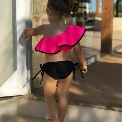 Biquíni Infantil Tropical Luminoso com um só ombro