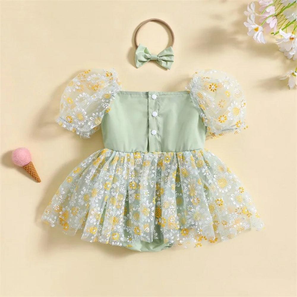 Vestidinho Pandinha Nina Florzinhas Verde - Minu Kids