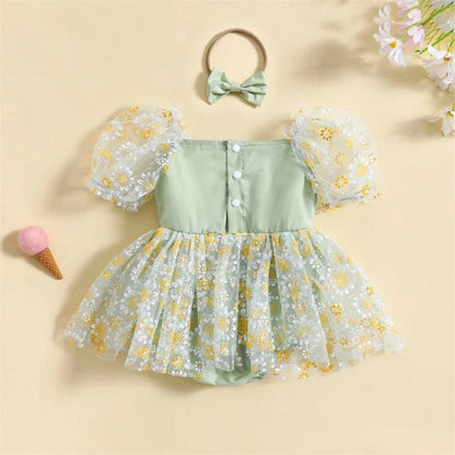 Vestidinho Pandinha Nina Florzinhas Verde - Minu Kids